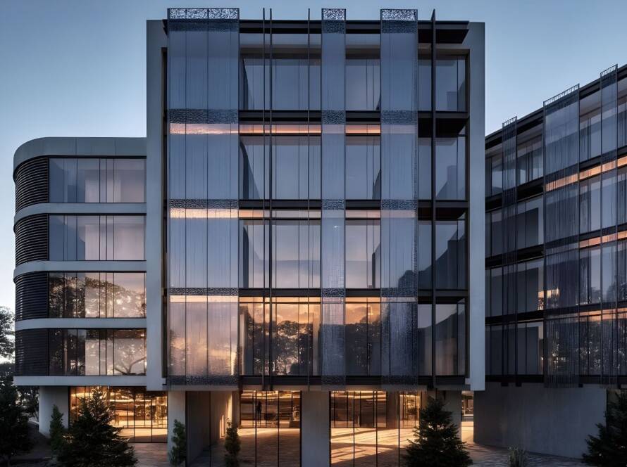 Steel House & Office binasının cam ve çelik cepheli dış görünümü