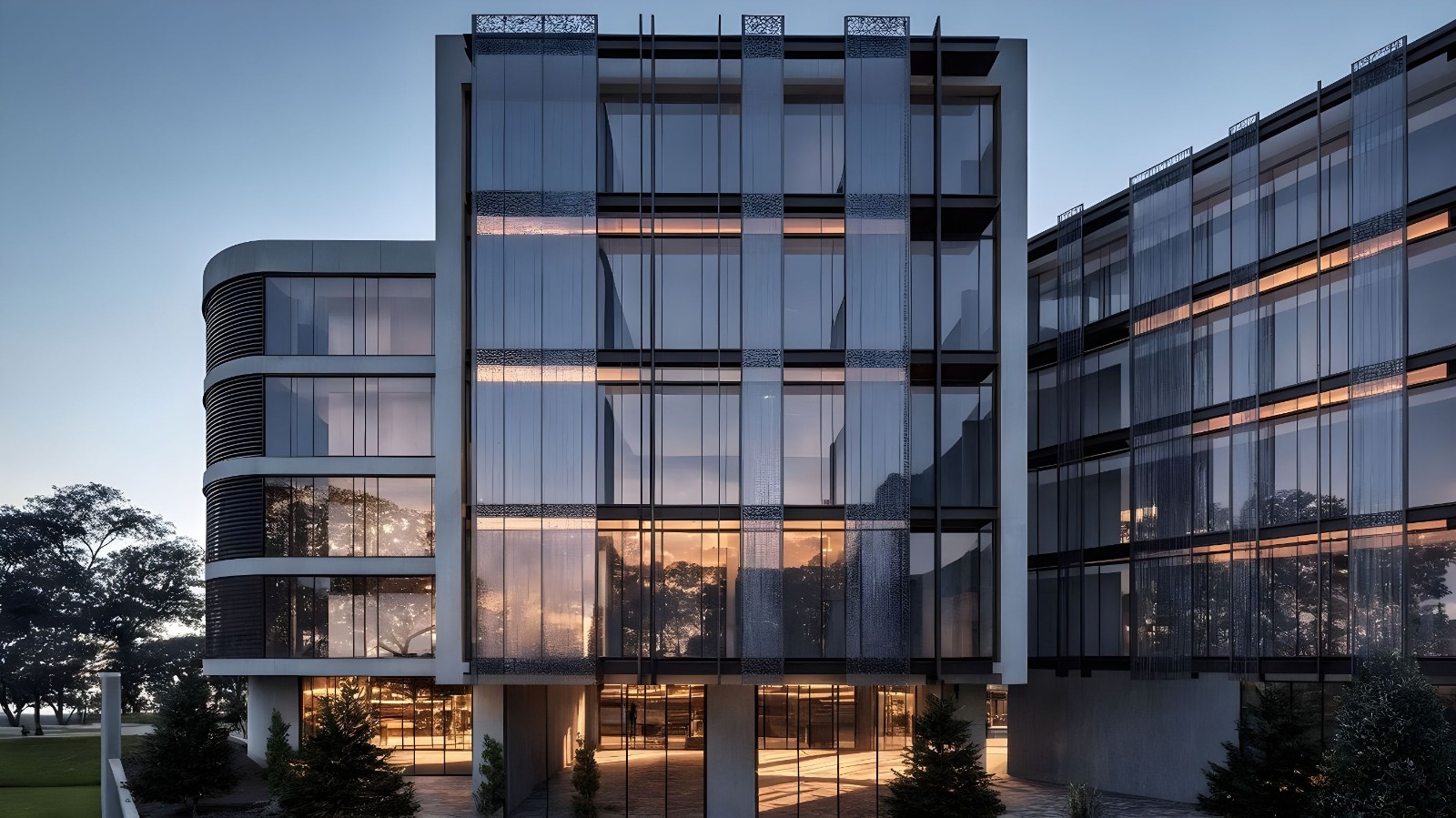 Steel House & Office binasının cam ve çelik cepheli dış görünümü